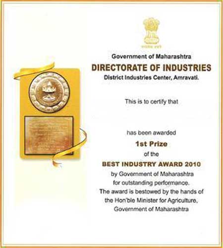 First District Award by Government of Maharashtra Directorate of Industries